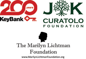 Logos for KeyBank with a red 200 years emblem, JOK Curatolo Foundation with a tree design, and The Marilyn Lichtman Foundation with a silhouette and website URL.