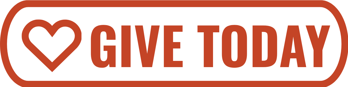 A rounded rectangular Donation button with a red outline, featuring a red heart icon followed by the bold red text GIVE TODAY on a white background.