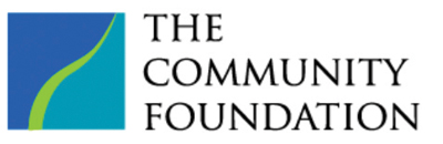 Logo of The Community Foundation featuring a blue and green abstract design on the left and the organizations name in bold black letters on the right.