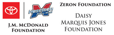 Logos of Toyota, Hoselton Auto Mall, and text listing J.M. McDonald Foundation, Zeron Foundation, and Daisy Marquis Jones Foundation, representing sponsors or supporters.