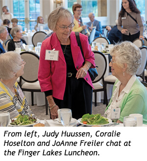 Judy Huussen, Coralie Hoselton, and JoAnne Freiler chat at the Finger Lakes Luncheon.